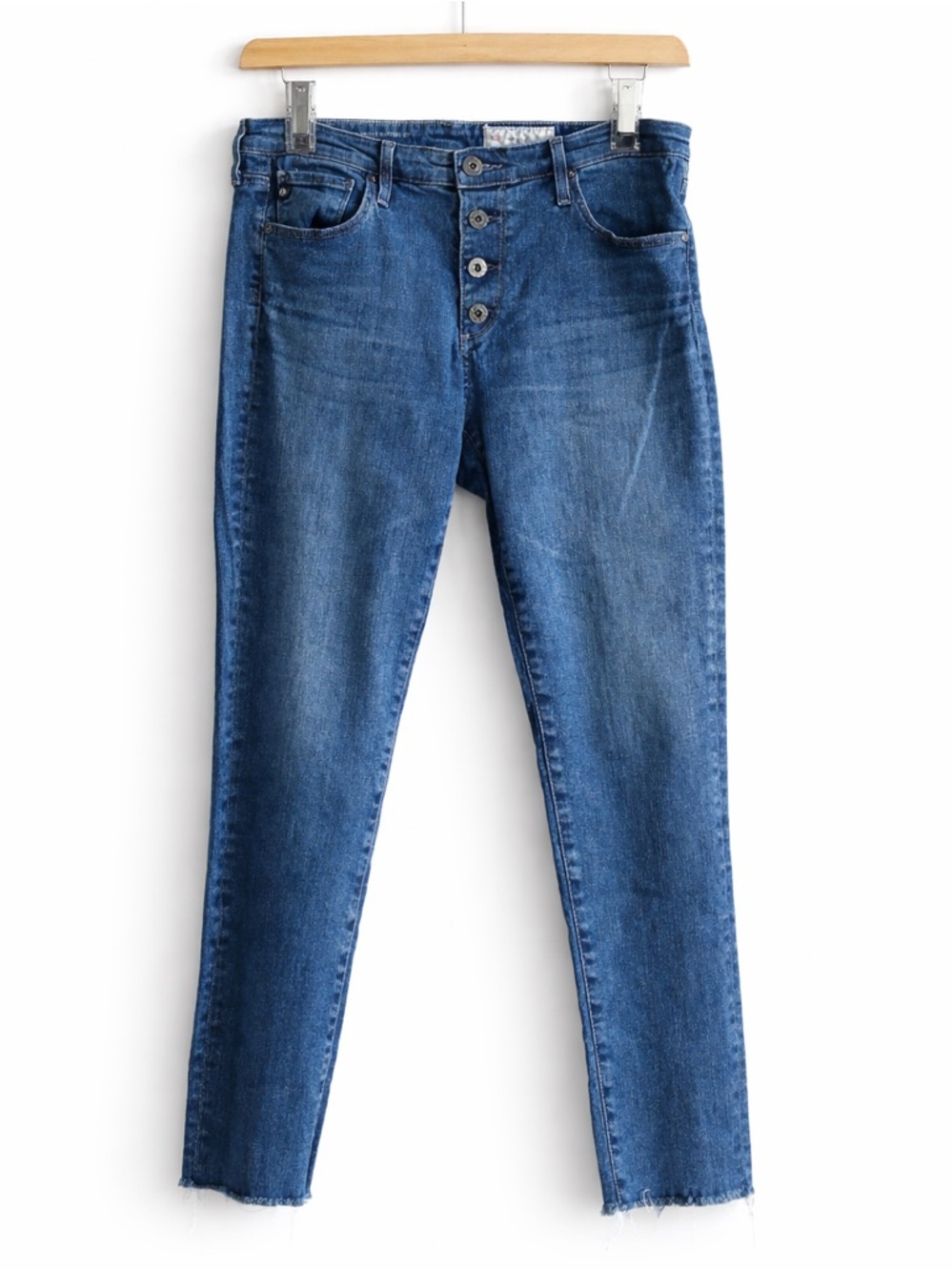 AG x Anthropologie Straight Crop Jeans Button Fly Raw Hem Slit Ankle 30
